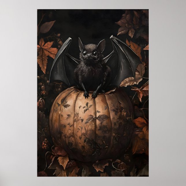 Fladdermus på Pumpkin Fall tryck, Mörk Akademisk G Poster (Framsidan)