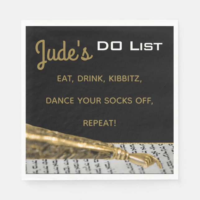 Fladdermus Pub Mitzvah Guld Yad Napkins Pappersservett (Framsidan)