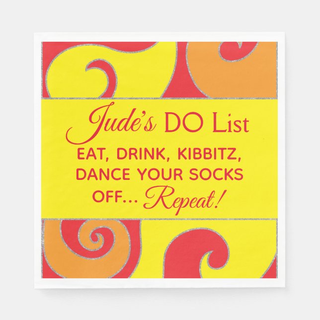 Fladdermus Pub Mitzvah Silvery Swirls Napkins Pappersservett (Framsidan)