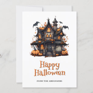 Fladdermus Pumpkins Ghost Haunted House Halloween Julkort