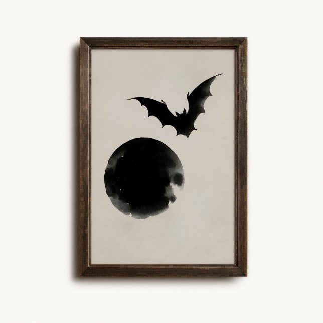 Fladdermus Siluett Månad Halloween Vägg Affisch (Bat Silhouette Moon Poster - close-up view (frame/decor not included))