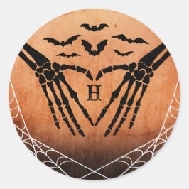 Fladdermus Skeleton Heart Monogram Goth Halloween Runt Klistermärke