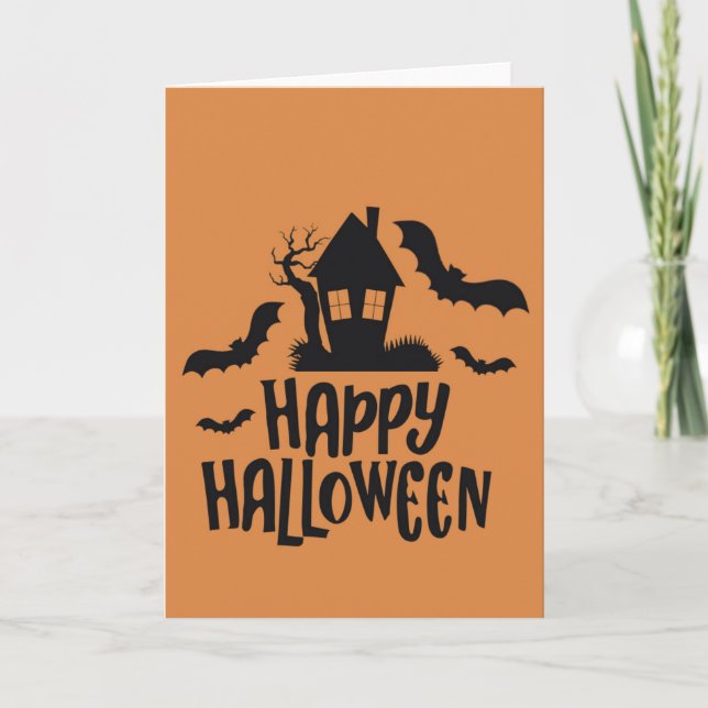 fladdermus-skuggans orange i happy halloween helgkort (Framsida)