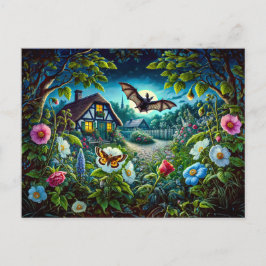 Fladdermus som flyger i Garden på natten Vykort