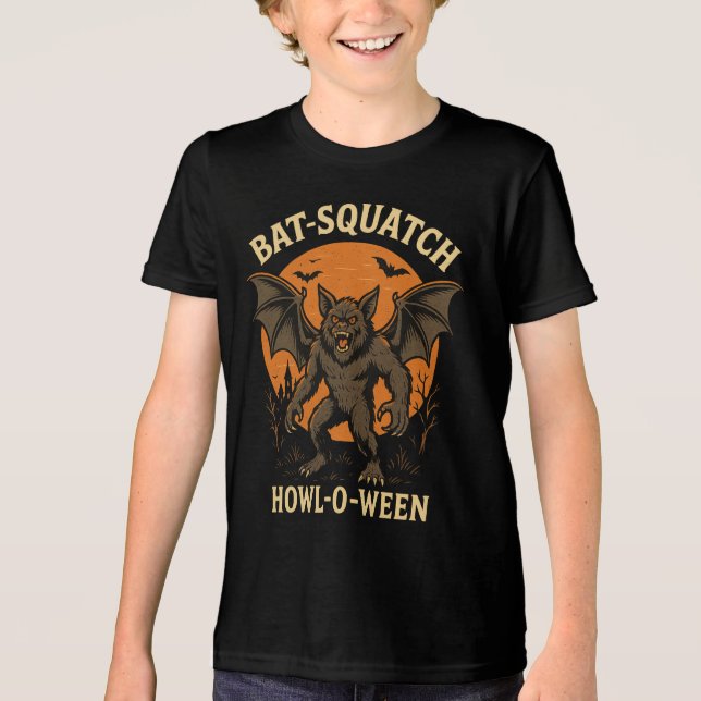 Fladdermus-Squatch Howl-O-Ween Halloween T-Shirt - (Framsida)