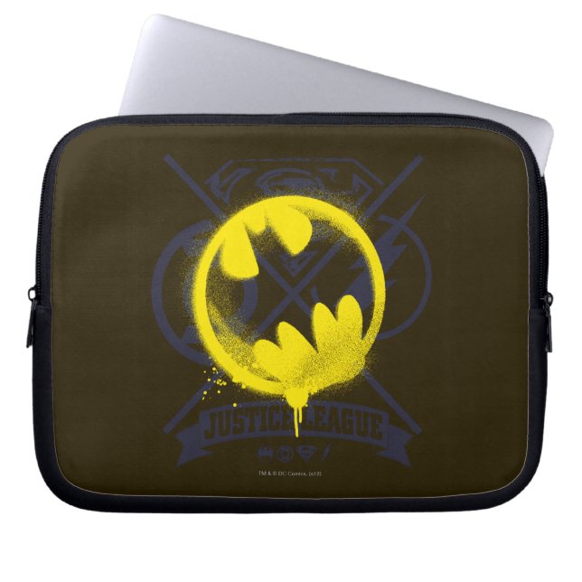 Fladdermus-symbol som märkts över Justice League Laptop Sleeve (Framsidan)