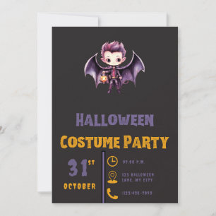 Fladdermus Vampre Pumpkin Cute Modern Black Hallow Inbjudningar