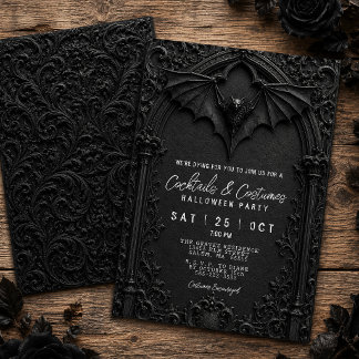 Fladdermuscocktails och kostymer Svart Halloweenfe Inbjudningar