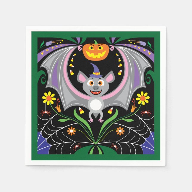 Fladdermusflaggig halloween-pumpafält pappersservett (Framsidan)