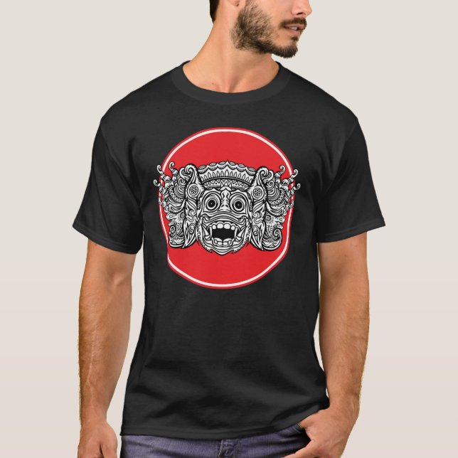 Fladdermusliknande balinesisk maskgravyr t shirt (Framsida)