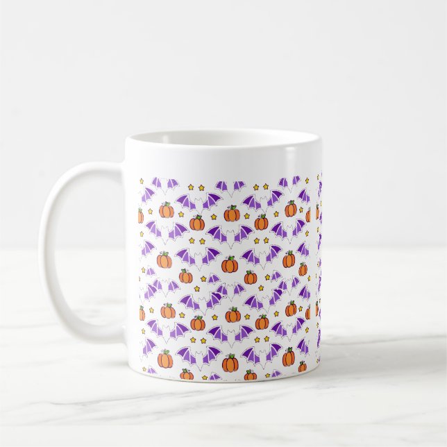 Fladdermusvinge Pumpa Sömlöst Mönster Konst Kaffemugg (Vänster)