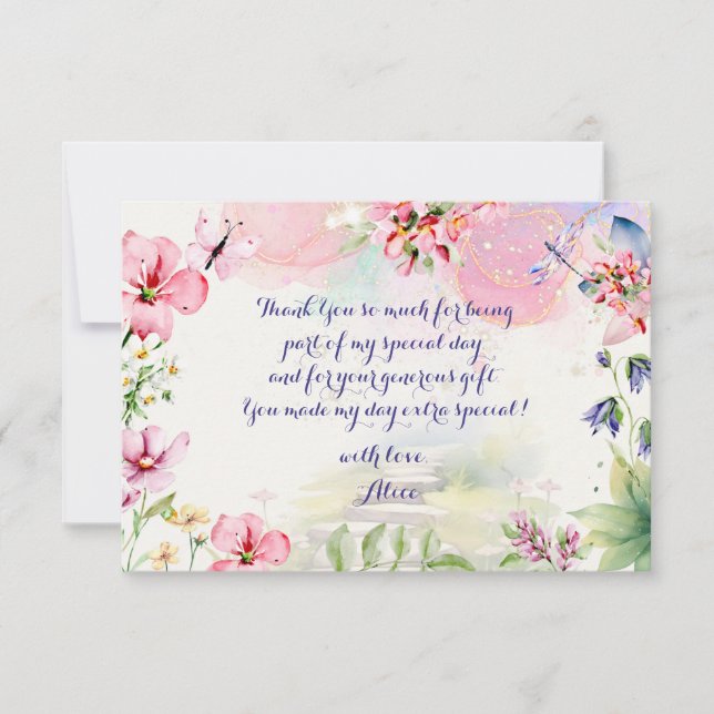 Fladdra och snurra Äng vattenfärg födelsedag Tack Kort (Framsida)