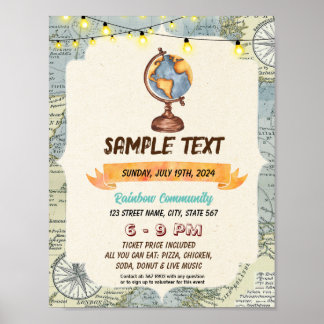 Fläderflyg för temat "Cute World glober" Poster