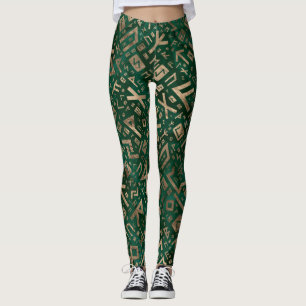 Fläderrunor - Futhark mönsterguld på Malachite Leggings