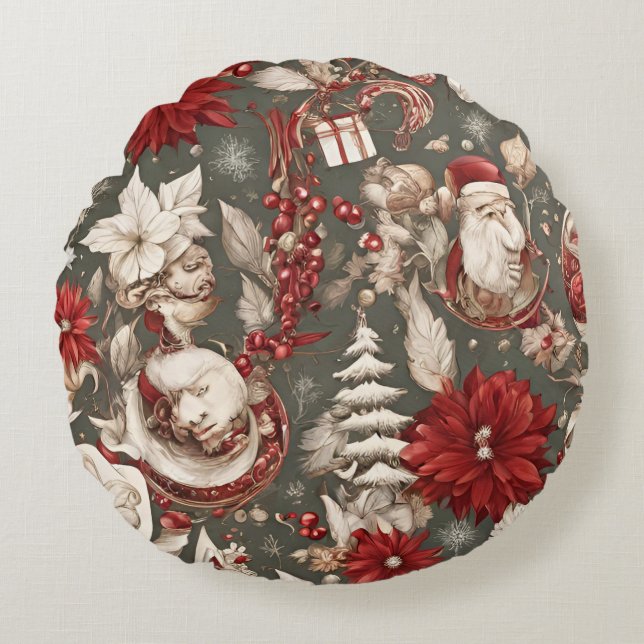 Fläertalsisk Juldekorationer, blommor Rund Kudde (Framsidan)