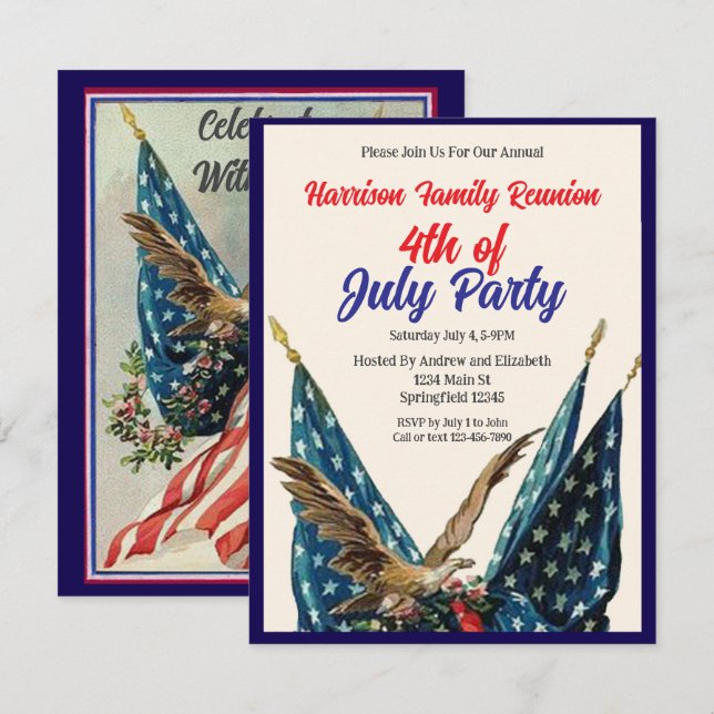 Flag and Eagle 4th of July Family Reunion Party Inbjudningar (Fram/baksida)