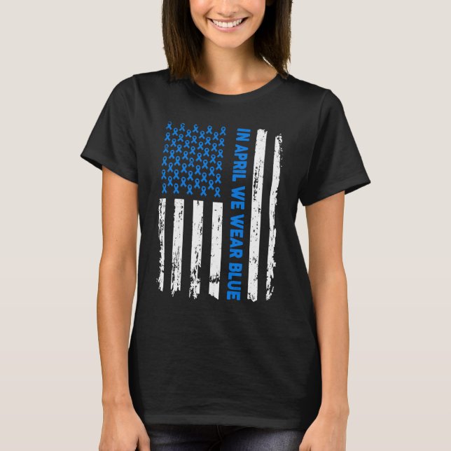 Flag Autism In April We Wear Blue Autism Awareness T Shirt (Framsida)