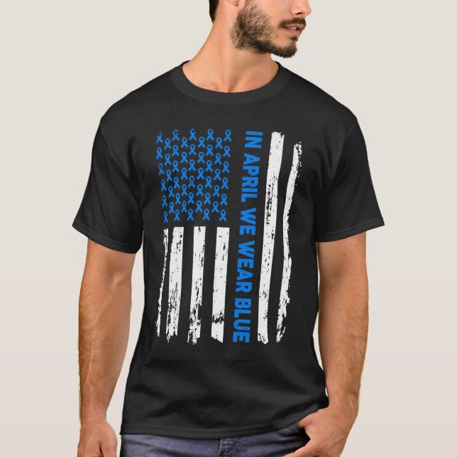 Flag Autism In April We Wear Blue Autism Awareness T Shirt (Framsida)