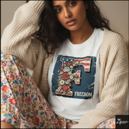 Flag Letter F Roses Freedom Monogram T Shirt