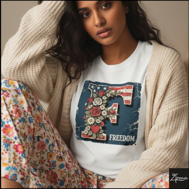 Flag Letter F Roses Freedom Monogram T Shirt (Sample design. Several style are available to choose from, with the option to add a name & color.
)