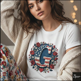 Flag Letter G Roses Wreath Monogram T Shirt