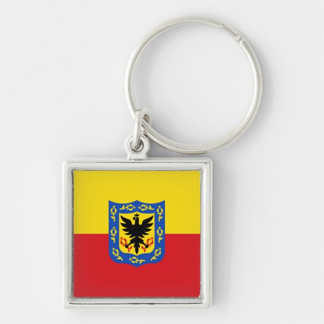 Flag of Bogota, Colombia Keychain Fyrkantig Silverfärgad Nyckelring (Framsidan)