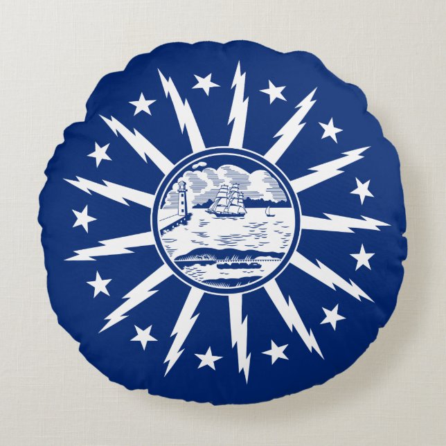 Flag of Buffalo, New York Round Pillow Rund Kudde (Framsidan)
