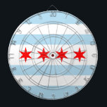 Flag of Chicago, Illinois Dartboard Darttavla<br><div class="desc">Dartboard with flag of city of Chicago (largest city in Illinois),  white and light blue striped flag with four red stars</div>