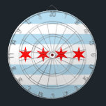 Flag of Chicago, Illinois Dartboard Darttavla<br><div class="desc">Dartboard with flag of city of Chicago (largest city in Illinois),  white and light blue striped flag with four red stars</div>