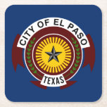 Flag of City of El Paso, Texas Square Paper Coaste Underlägg Papper Kvadrat<br><div class="desc">Paper coaster with flag of city of El Paso,  Texas; blue flag with seal of the city</div>