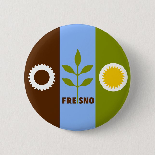 Flag of city of Fresno, California Pinback Button Knapp (Framsida)