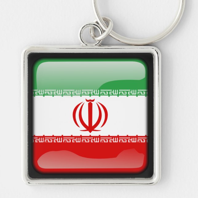 Flag of Iran Fyrkantig Silverfärgad Nyckelring (Framsidan)