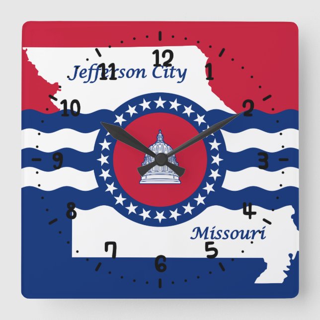 Flag of Jefferson city, Missouri Square Wall Clock Fyrkantig Klocka (Framsida)
