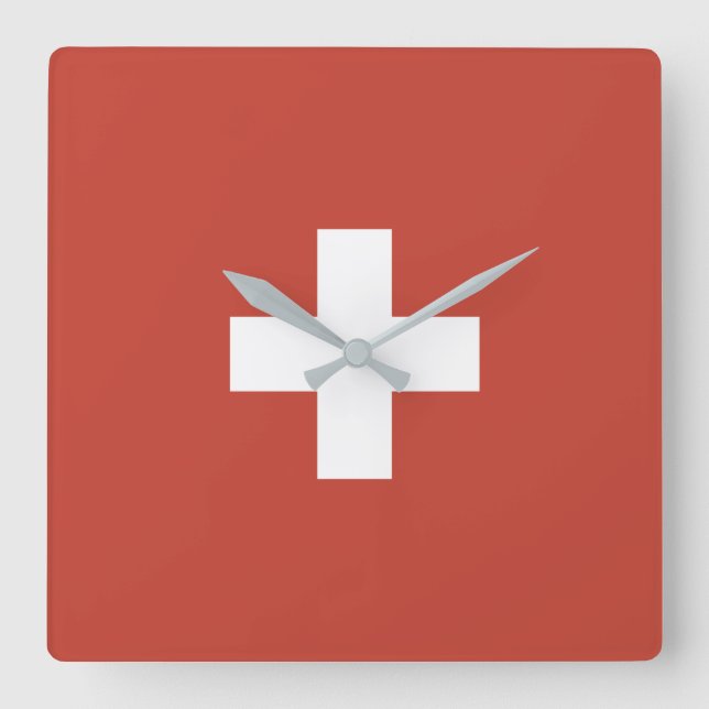Flag of Switzerland – Schweiz – Suisse – Svizzera Fyrkantig Klocka (Framsida)