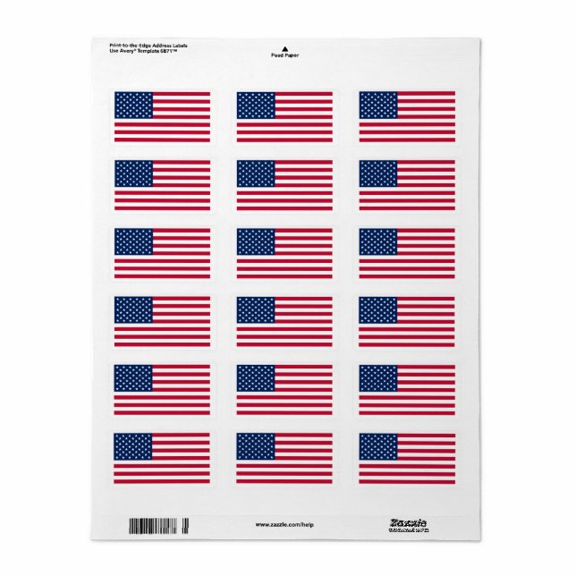 Flag of United States custom-cut  Adressetikett (Helt Ark)