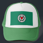 Flag of Worcester, Massachusetts  Keps<br><div class="desc">Hat with flag of city of Worcester,  Massachusetts; green flag with white emblem with red heart in the center</div>