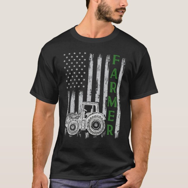 Flag with Tractor  Patriotic Farmer N Farming Trac T Shirt (Framsida)