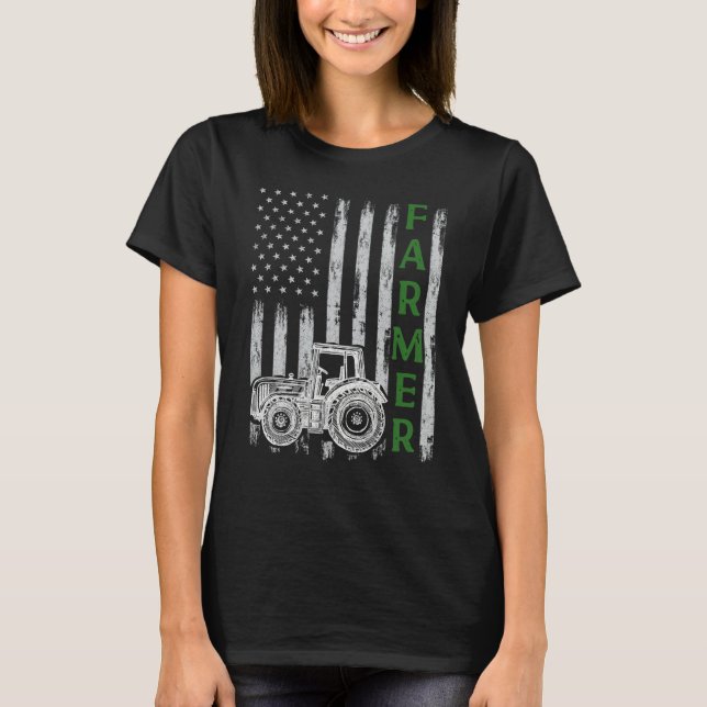 Flag with Tractor  Patriotic Farmer N Farming Trac T Shirt (Framsida)