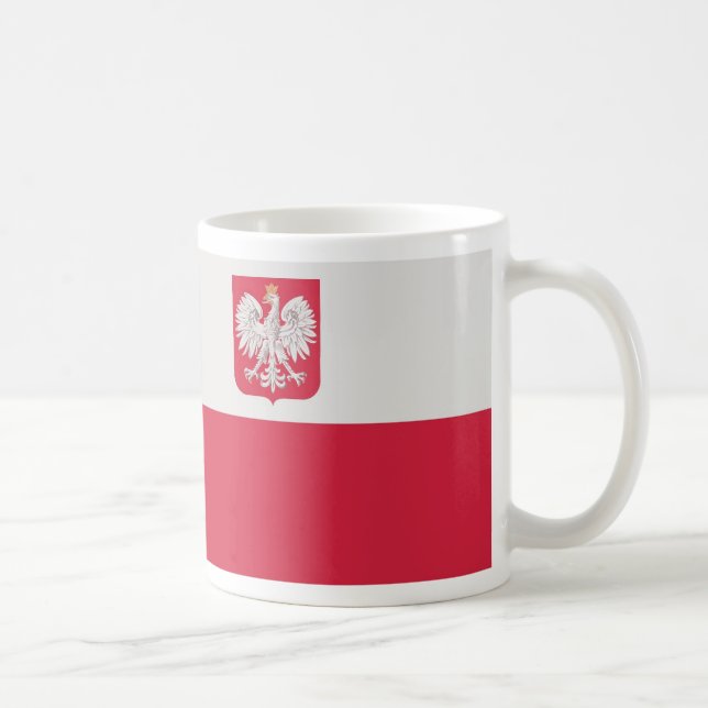 Flaga Polski z godłem - flagga av Polen Kaffemugg (Höger)
