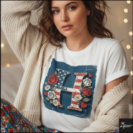 Flagg Bokstav H Rosor Hjärtan Monogram T Shirt