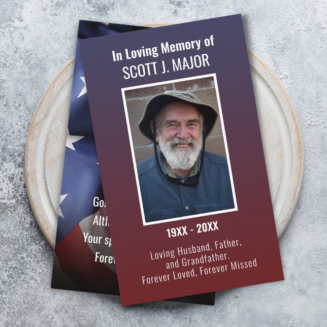 Flagg Bönkort Foto Ombre Blå Röd Kort (Flag Prayer Card Photo Ombre Blue Red Card)