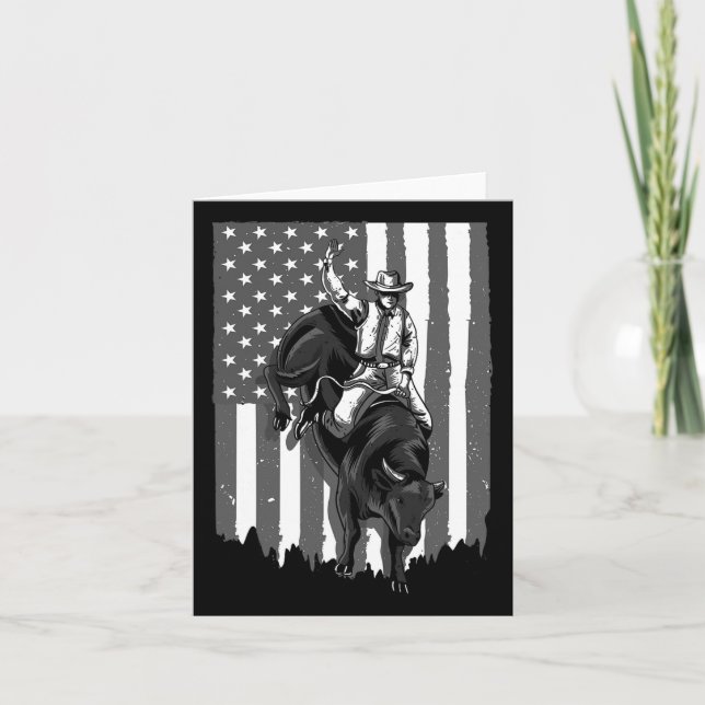 Flagg Tjurfighting Cowboy 4:e Juli Patriotisk Rode Kort (Framsida)
