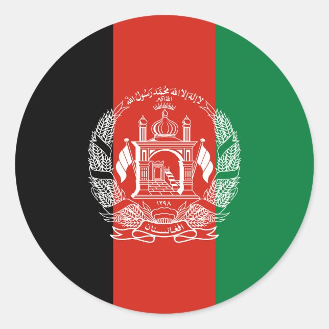 Flagga Afghanistan Runt Klistermärke (Framsida)