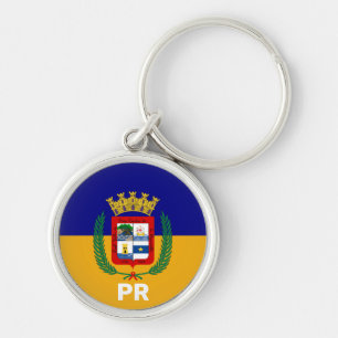 Flagga Aguadilla, Puerto Rico Rund Silverfärgad Nyckelring