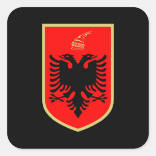 Flagga Albanien, albanska Jackat av Arm Fyrkantigt Klistermärke