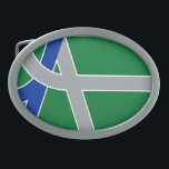 Flagga Albany, Oregon<br><div class="desc">Bälte Buckle med en design med flagga Albany, Oregon. A grönt, grått och blå flagga</div>