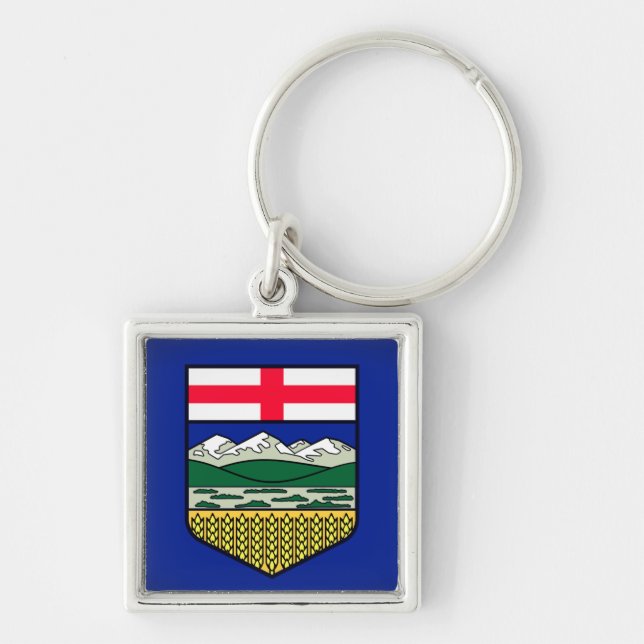 Flagga Alberta - CANADA Fyrkantig Silverfärgad Nyckelring (Framsidan)