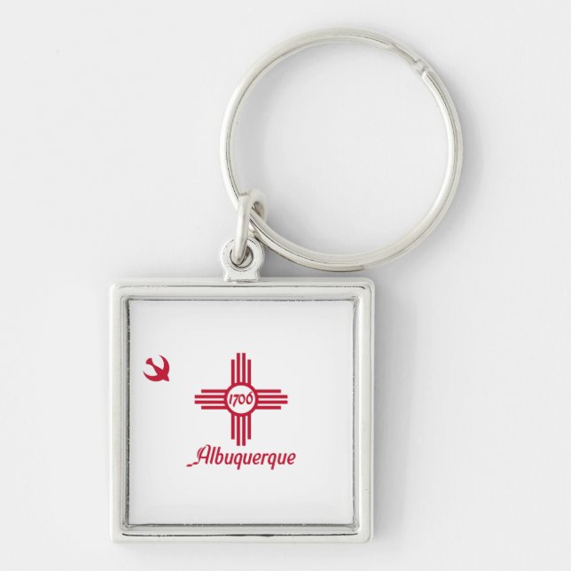 Flagga Albuquerque, New mexico Keychain Fyrkantig Silverfärgad Nyckelring (Framsidan)