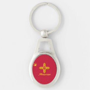 Flagga Albuquerque, New mexico Keychain Ovalt Silverfärgad Nyckelring
