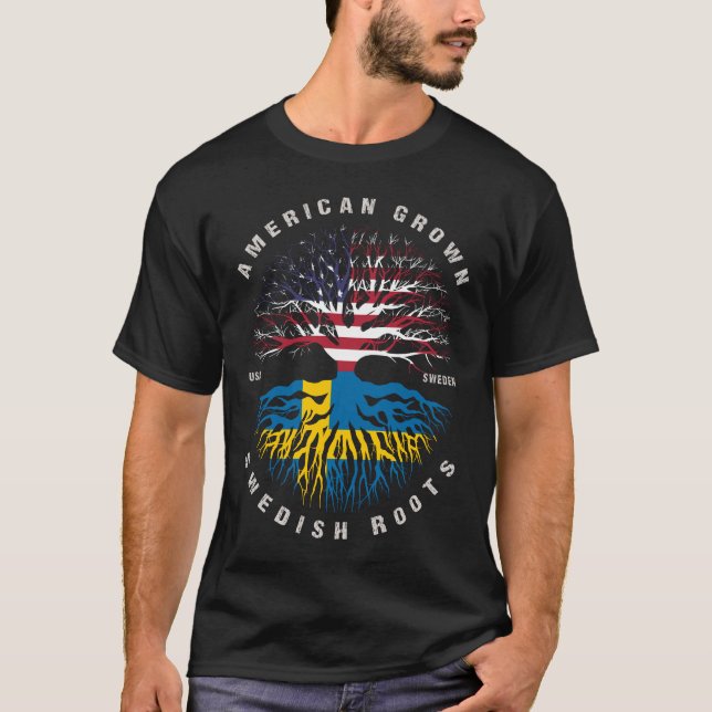 Flagga American Grown Swedish Roots Sverige T Shirt (Framsida)